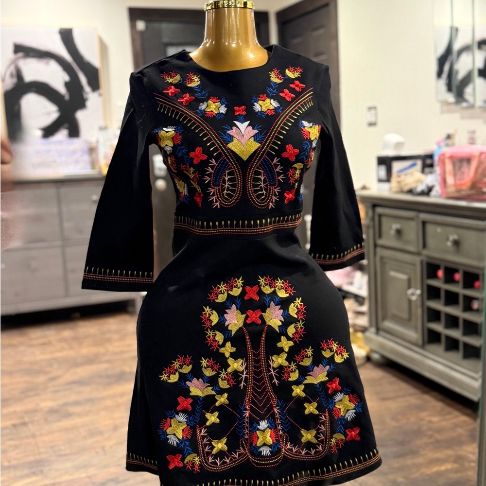 Chic Black Dress with Colorful Embroidery